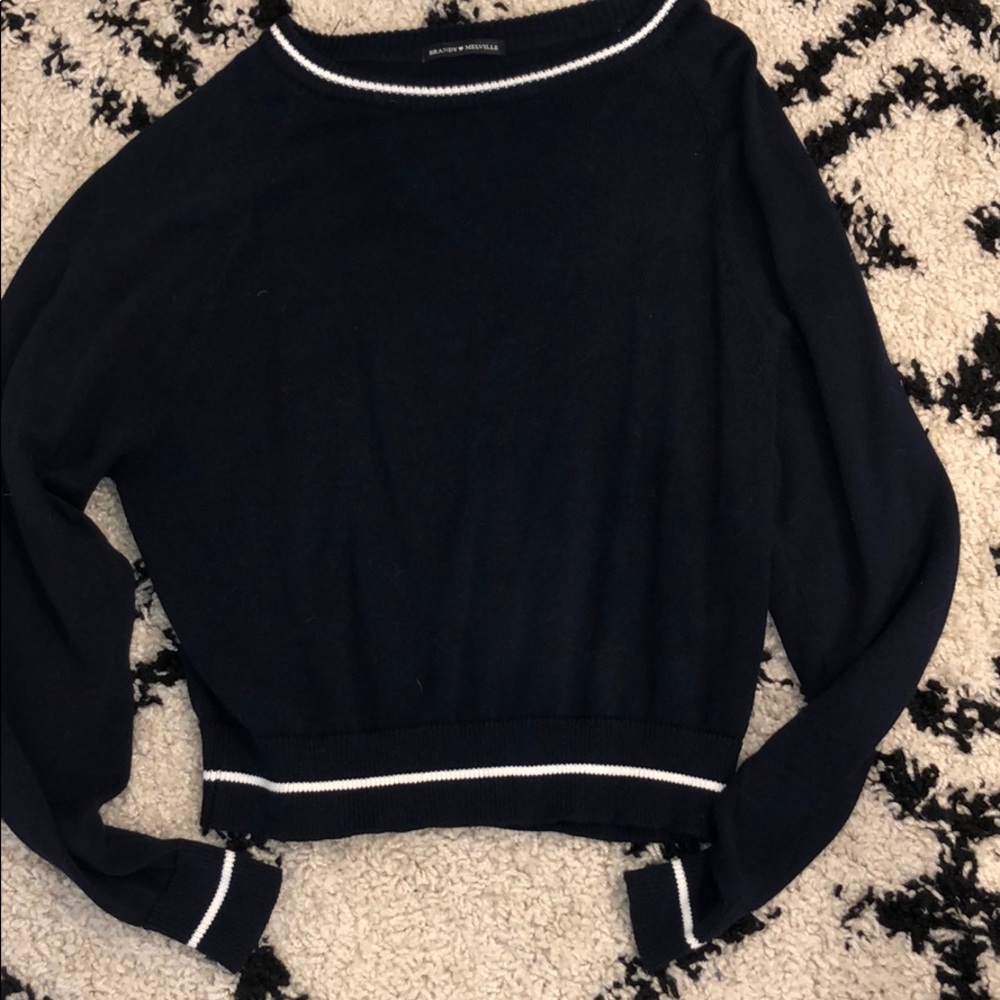 brandy melville navy and white lined knit sweater
